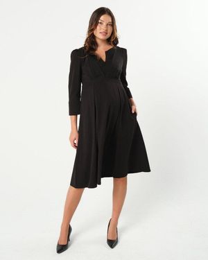 Marion Maternity Empire Waist Nursing Midi Tea Dress - Black