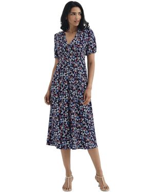 Finery London Robyn Empire Waist A-line Puff Sleeve Midi Dress - Blue