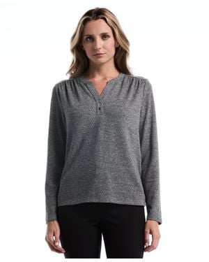Rafaella Petite Long-sleeve Split-neck T-shirt - Gray