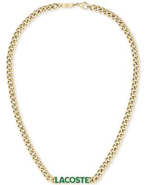Lacoste Tone Green Logo Script 22" Pendant Necklace - Metallic