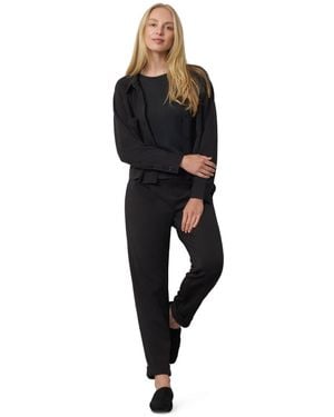 Cable & Gauge Rib Knit Lounge Button-down Shacket And Pull-on Pants Set - Black