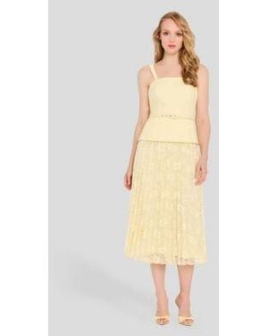 Tahari Square Neck Mixed Media Dress - Natural