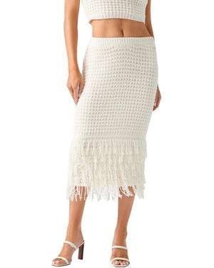 Guess Remi High-waisted Midi Fringed Sweater Skirt - Natural