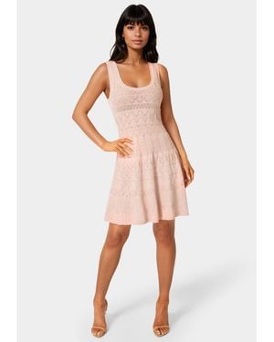 Bebe Sleeveless Fit And Flare Pointelle Mini Dress - Pink