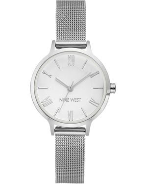 Nine West Quartz Stainless Steel Mesh Band Watch - Gray