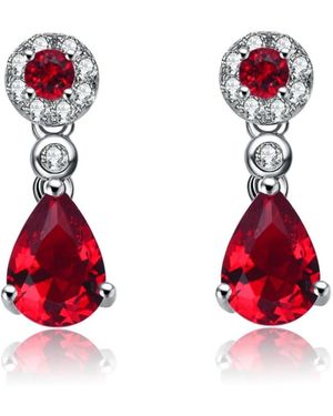 Genevive Jewelry Sterling Silver White Gold Plated Cubic Zirconia Dress Earrings - Red