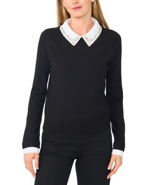 Cece Dupraz Jewel-collar Long-sleeve Sweater - Black