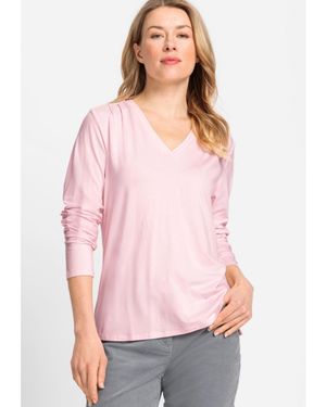Olsen Long Sleeve V-neck Solid T-shirt - Pink