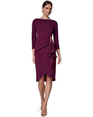 Donna Karan Long-sleeve Boat-neck Side Cascade Ruffle Dress - Purple