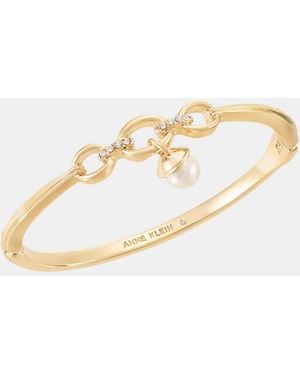 Anne Klein Gold-tone Boxed Link Imitation Charm Hinge Bracelet - White