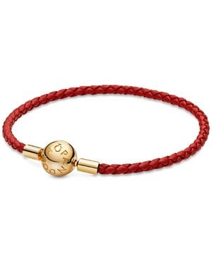 PANDORA Moments 14k Gold-plated Red Woven Bracelet