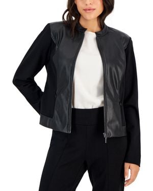 Anne Klein Essentials Ak Anne Klein Petite Mandarin-collar Zip-up Jacket - Black