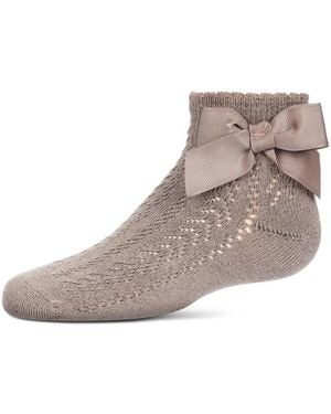Memoi Girls' Knit Openwork Bow Anklet Socks - Gray