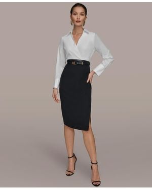 Donna Karan Petite Collared Midi Sheath Dress - Multicolor