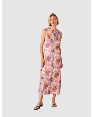 Whistles Sleeveless Floral Textured Midi Dress - Pink
