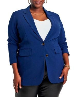 Eloquii Plus Size The 365 Semi Stretch Two Button Blazer - Blue