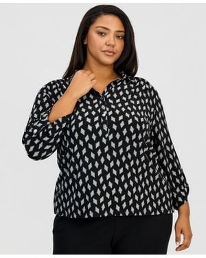 Anne Klein Essentials Plus Size Scrunched-sleeve Knit Top - Black