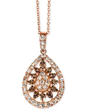 Le Vian Chocolate Diamond & Nude Diamond Teardrop Halo Cluster Adjustable 20" Pendant Necklace (3/4 Ct. T.w. - Metallic