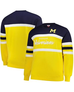 Mitchell & Ness Michigan Wolverines Big Tall Vintage Logo Head Coach Fleece Pullover Sweatshirt - Yellow