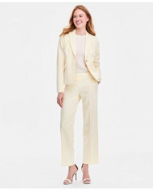 Anne Klein Fitted One Button Blazer Short Sleeve Sweater Wide Leg Pull On Pants - Natural