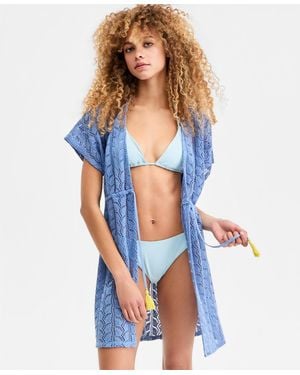 Miken Crochet Tassel-tie Kimono Cover-up - Blue
