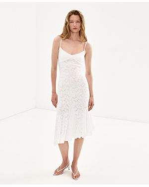 Mango V-neck Openwork Floral-print Midi Dress - White