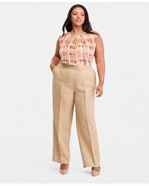 Kasper Plus Size High-rise Press-pleat Wide-leg Pants - Natural