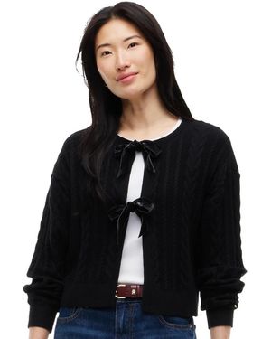 Tommy Hilfiger Front Bows Cable-knit Cardigan - Black