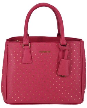 Bebe Sagan Studded Medium Satchel Bag - Red