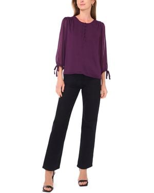 SAM & JESS Crewneck Tie-sleeve Top - Purple