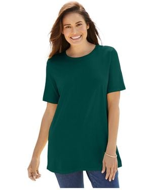 Woman Within Within Perfect Short-sleeve Crewneck Tee - Green