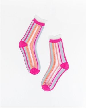Sock Candy Candy Stripe Ruffle Sheer Sock - Pink