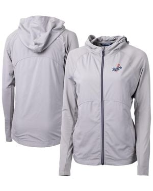 Cutter & Buck Los Angeles Dodgers Adapt Eco Knit Hybrid Full-zip Hoodie - Gray