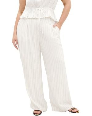 City Chic Plus Size Eva Stripe Wide Leg Pant - White