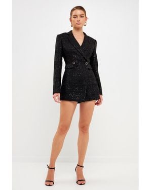 Endless Rose Tweed Blazer Romper - Black