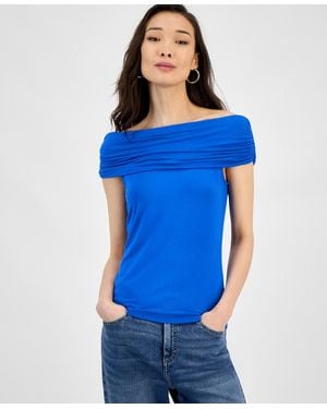 INC International Concepts Printed Off The Shoulder Top Xs P Xl Exclusively At Macys - Blue