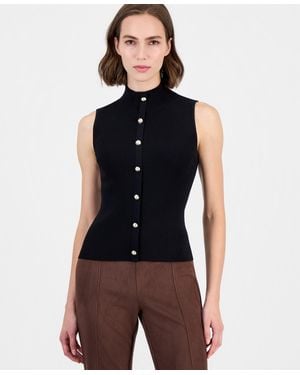 Tahari Sleeveless Ribbed Mock-neck Sweater - Blue