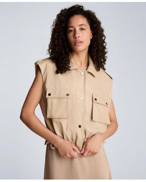 Kenneth Cole Collared Sleeveless Drawcord Snap-front Jacket - Brown