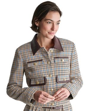 BCBGMAXAZRIA Collared Plaid Trucker Jacket - Gray