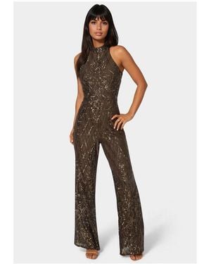 Bebe Sequins Halter Jumpsuit - Brown