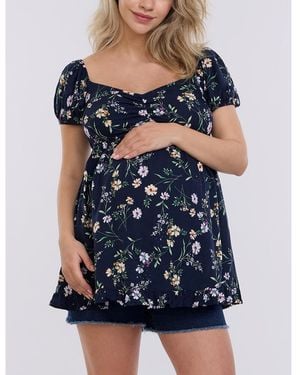 Motherhood Maternity Maternity Off The Shoulder Short Sleeve Babydoll Top - Blue