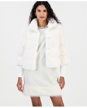Tahari Long-sleeve Mock Neck Faux Fur Jacket - White