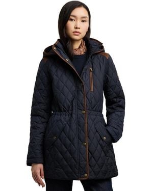 Ralph Lauren Petite Hooded Utility Quilted Coat - Blue