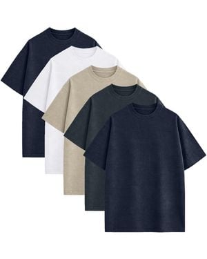 Blu Rock Heavyweight Micro Waffle Knit Drop-shoulder T-shirts - Blue