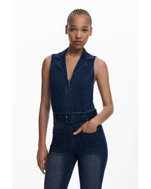 Desigual Flared Denim Jumpsuit - Blue