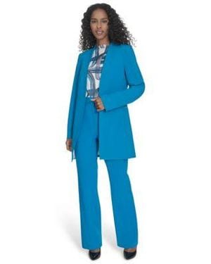 Calvin Klein Open Front Jacket Printed Mesh Blouse Modern Fit Straight Leg Pants - Blue
