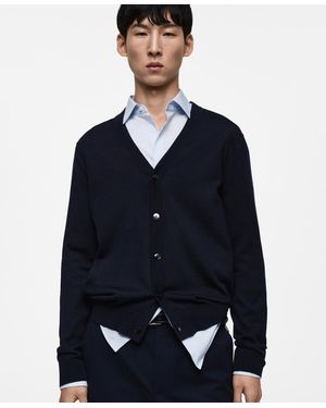 Mango Merino Wool Knit Cardigan - Blue