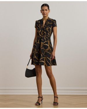 Ralph Lauren Belting-print Crepe Tie-front Dress - Natural
