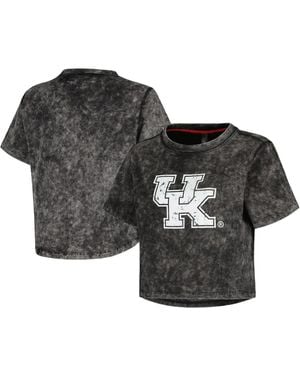 KADYLUXE Distressed Kentucky Wildcats Vintage-like Wash Milky Silk Cropped T-shirt - Black