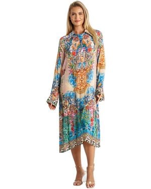 La Moda Clothing Maxi Buttoned Overshirt - Blue